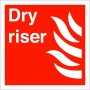 Dry Riser Symbol Sign with white text and flame symbol on red background