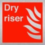 Brushed aluminum Dry riser safety symbol sign for visible firefighting connection points