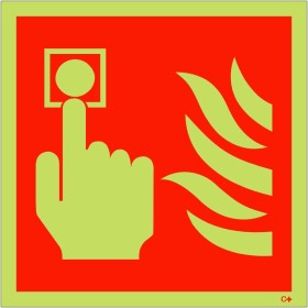 Glow in the dark fire alarm symbol sign showing fire alarm activation point