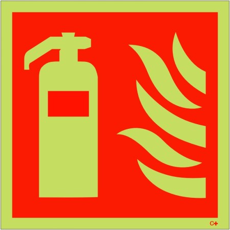 Glow in the dark fire extinguisher symbol safety sign