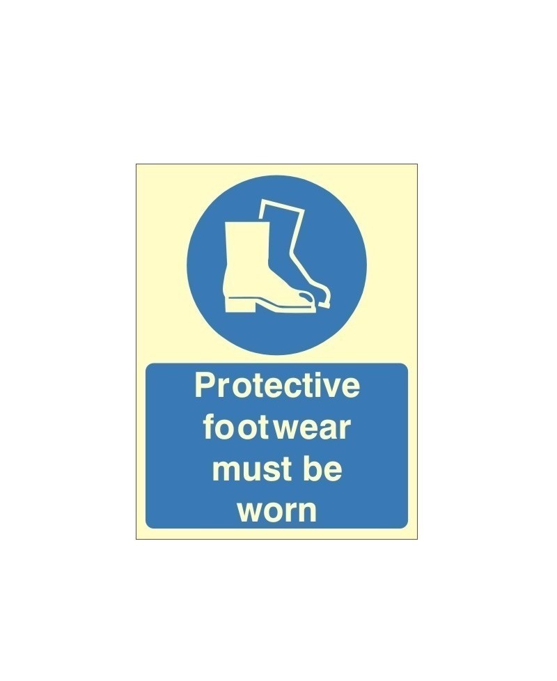 Protective Footwear Must Be Worn Photoluminescent Sign 150 x 200mm - Class B