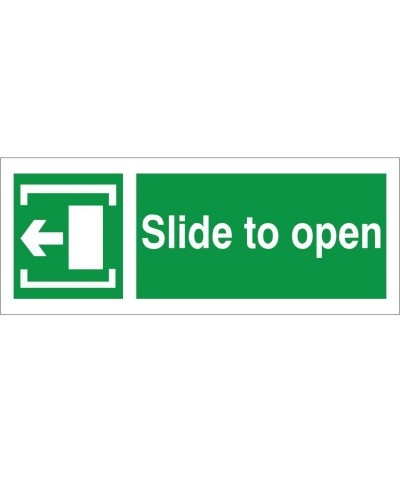 Slide To Open Arrow Left Instruction Sign - 300mm x 100mm
