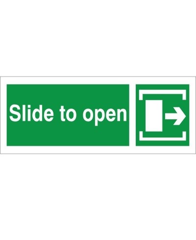 Slide To Open Arrow Right Instruction Sign - 300mm x 100mm