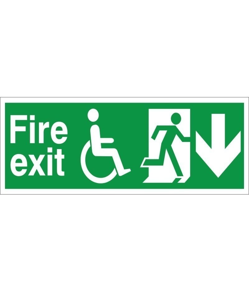 Refuge Fire Exit Down Sign - 400mm x 150mm