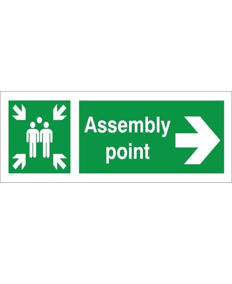 Assembly Point Arrow Right Sign - 400mm x 150mm