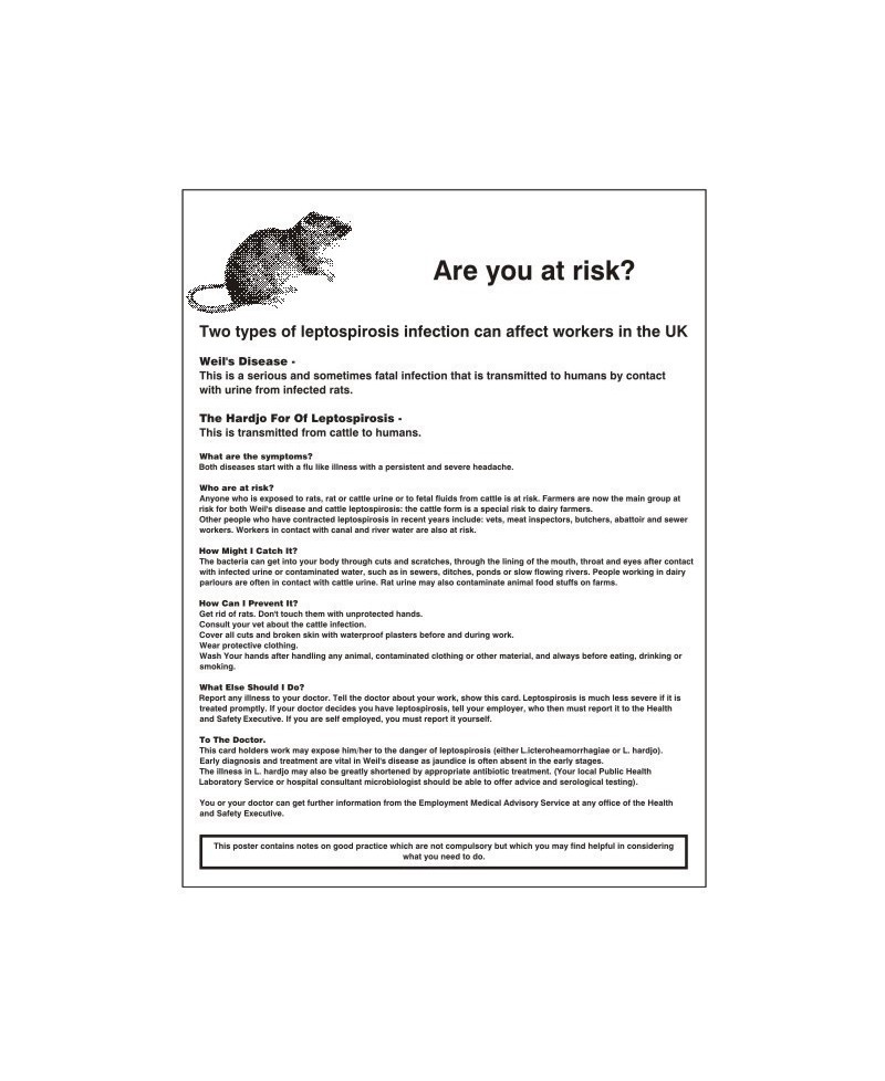 Leptospirosis - Are You At Risk? Poster