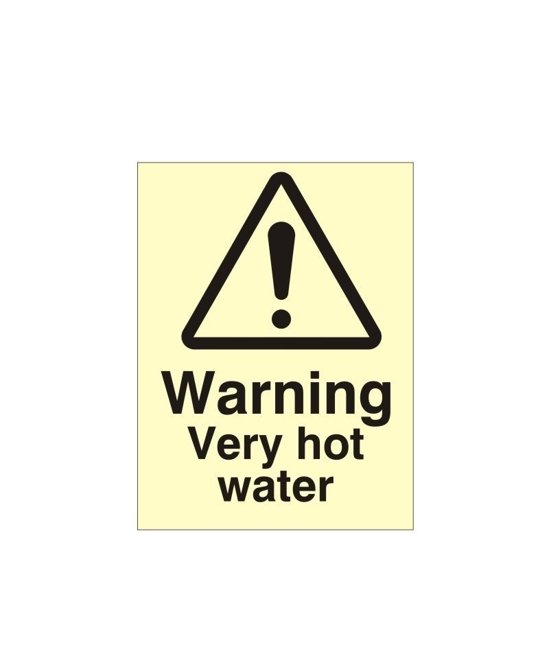 Warning Very Hot Water Photoluminescent Sign - Class B