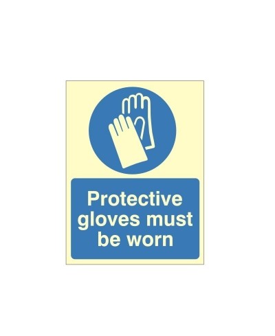 Protective Gloves Must Be Worn Photoluminescent Sign - Class B