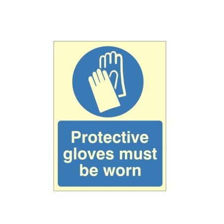 Protective Gloves Must Be Worn Photoluminescent Sign