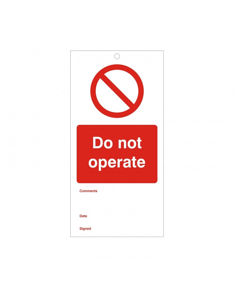 Do Not Operate Maintenance Tag