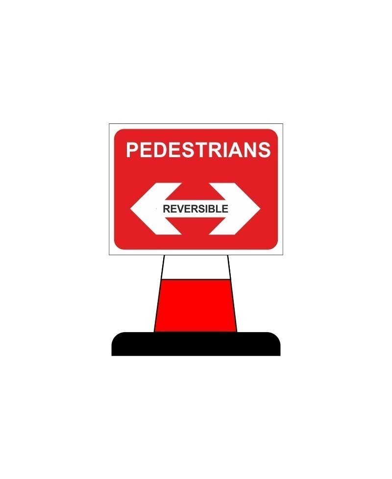 Pedestrians Arrow Reversible Cone Sign 600mm x 450mm