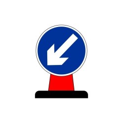 Arrow Down Left Cone Sign 600mm Circle