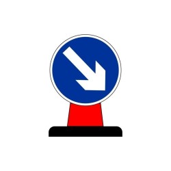 Arrow Down Right Cone Sign 600mm Circle