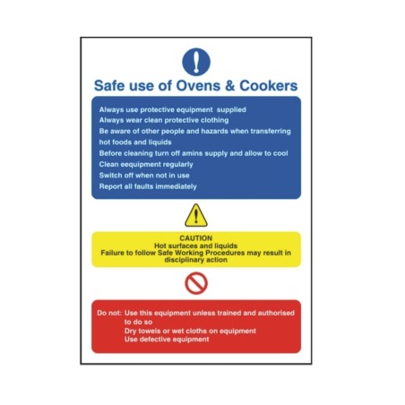 Safe Use Of Ovens And Cookers Hygiene Sign - 200mm x 300mm