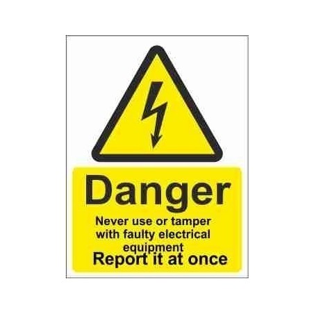 Never Use Or Tamper With Faulty Electrical Equipment Warning Sign