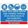 Wear Your Safety Helmet, High Visibility Clothing, Laced Safety Boots And Eye Protection Beyond This Point Mandatory Sign