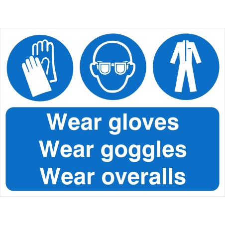 Wear Gloves, Wear Goggles, Wear Overhauls Mandatory Sign