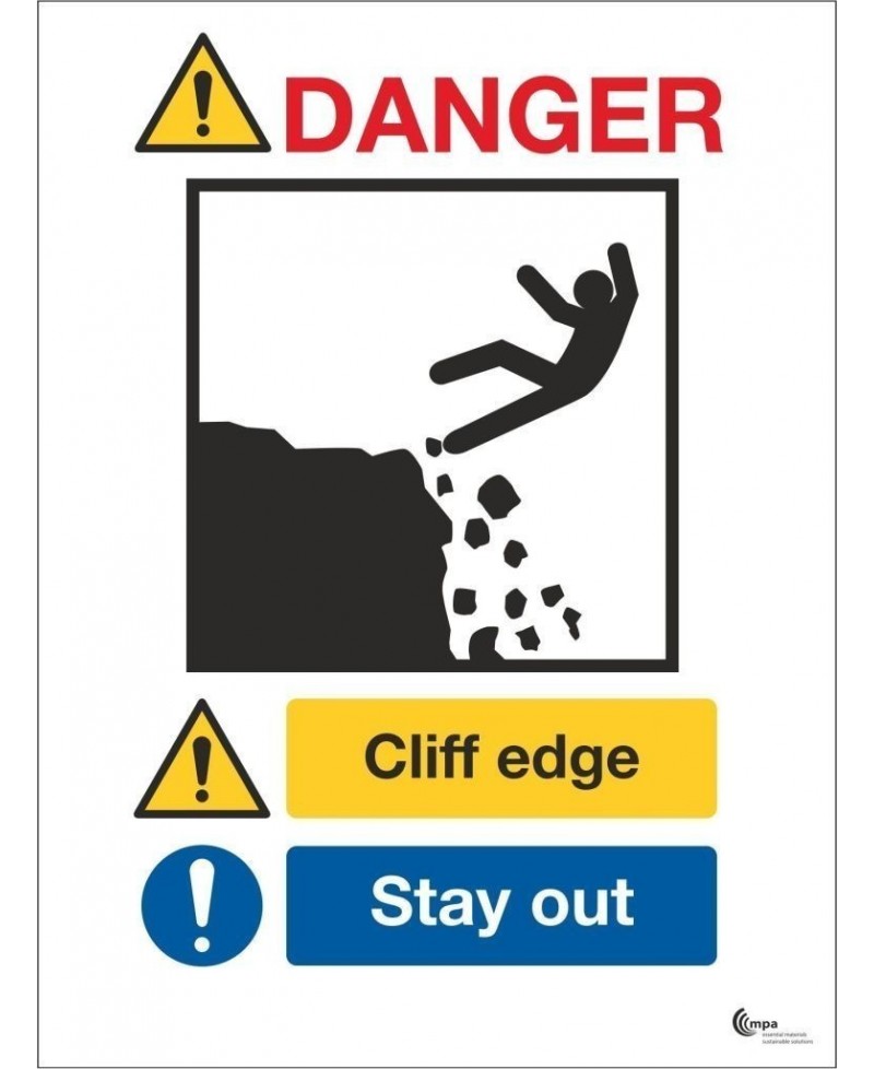 Danger cliff edge stay away sign in a variety of sizes and materials