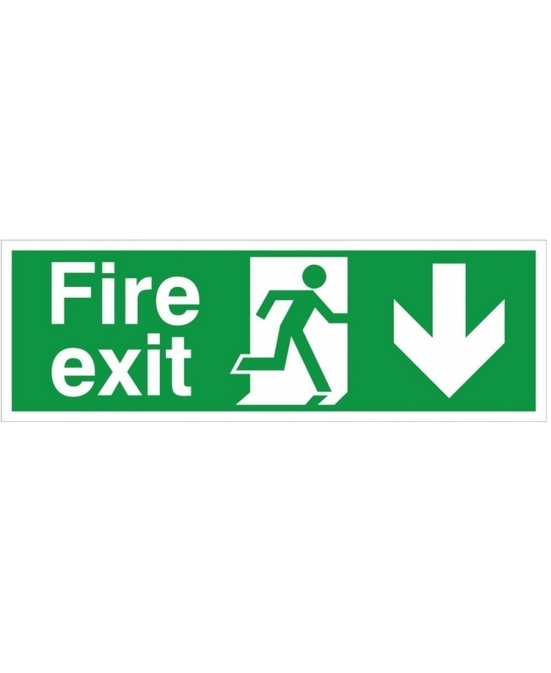 Extra Large Fire Exit Arrow Down Sign 900mm x 300mm - 3mm Foamex