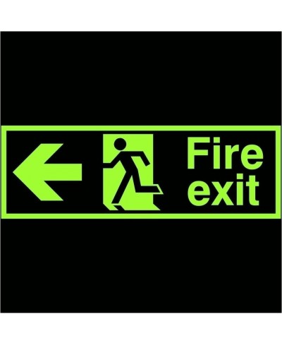 Extra Large Glow in the Dark Fire Exit Left Sign 900mm x 300mm - Rigid Plastic