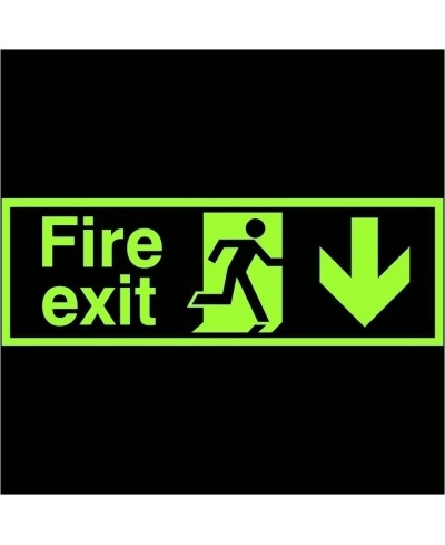 Extra Large Glow in the Dark Fire Exit Down Sign 900mm x 300m