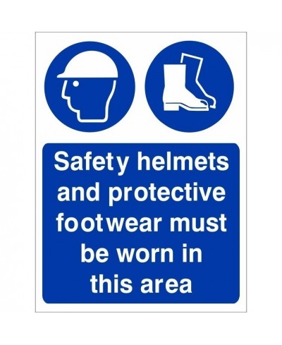 Safety Helmets And Protective Footwear Must Be Worn In This Area Sign