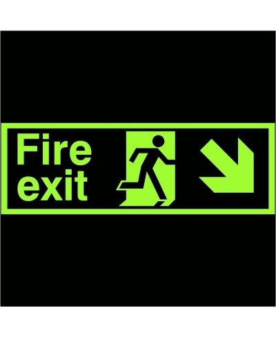 Glow in the Dark Fire Exit Down Right Sign