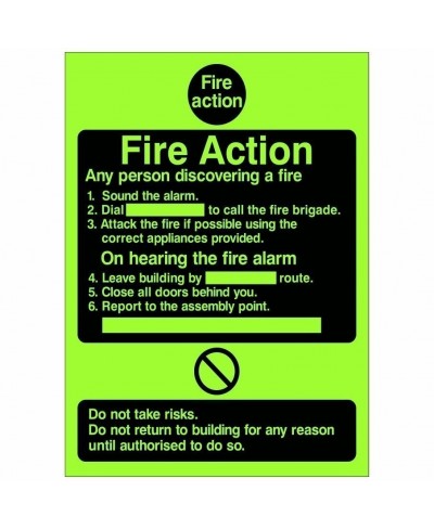 Glow In The Dark 6 Point Fire Action Notice Sign - Any Person Discovering a Fire