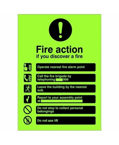 Glow In The Dark Fire Action Notice Sign - If You Discover A Fire