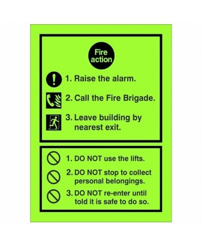 Glow In The Dark 3 Point Fire Action Notice Sign - Raise The Alarm