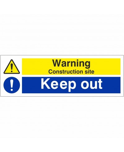 Warning Construction Site Keep Out Sign - 600 x 200mm - Rigid Plastic