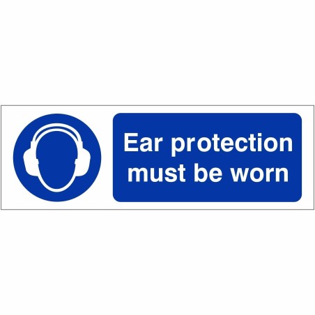 Ear Protection Must Be Worn Sign 600mm x 200mm - 1mm Rigid Plastic