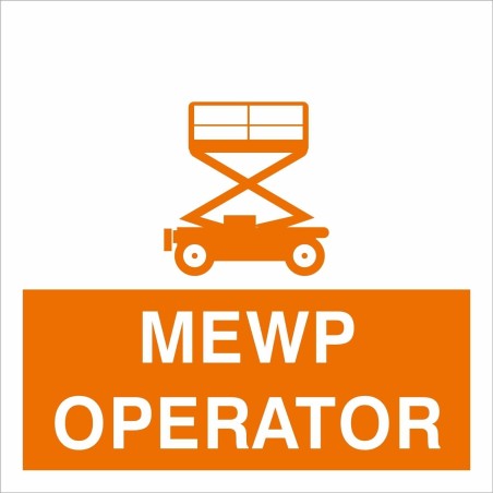 MEWP Operator Helmet Sticker 55mm x 55mm - Self Adhesive Polyproptiene 