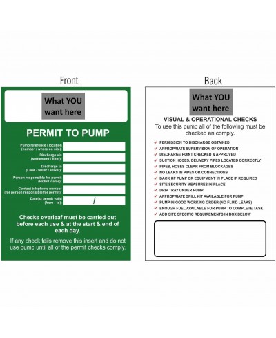 Double Sided Permit To Pump Sign 90mm x 120mm - Rigid Plastic