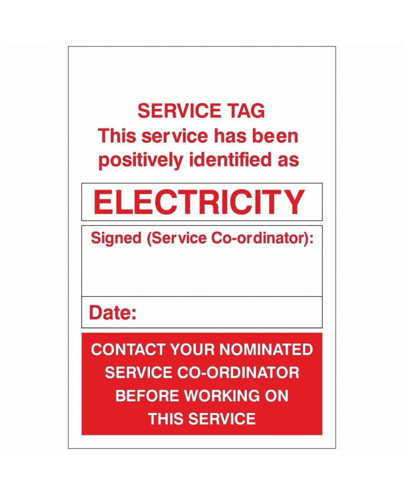 Electricity Service Tag 100mm x 1500mm - 1mm Rigid Plastic