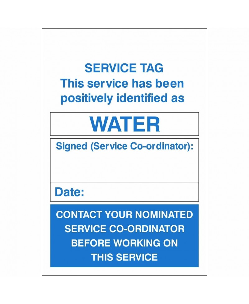 Water Service Tag 100mm x 1500mm - 1mm Rigid Plastic