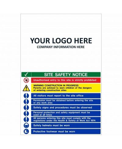 Site Safety Notice Sign 1200mm x 1800mm - 10mm Corex