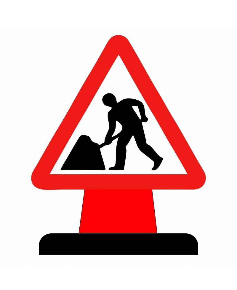 Road Narrow To The Left Cone Sign 600mm Triangle