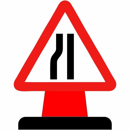 Road Narrows On Left Cone Sign 600mm Triangle - 3mm Aluminium Composite