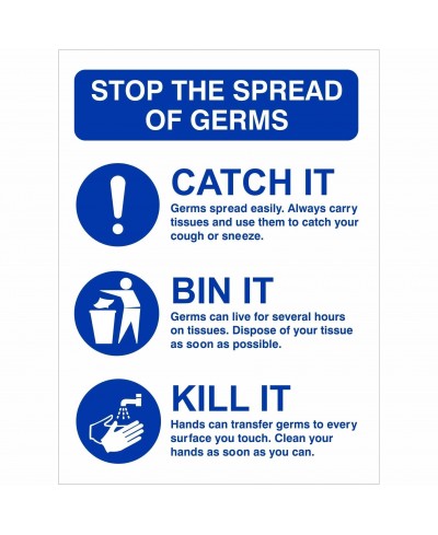 Stop The Spread Of Germs Hygiene Sign (Blue Background)