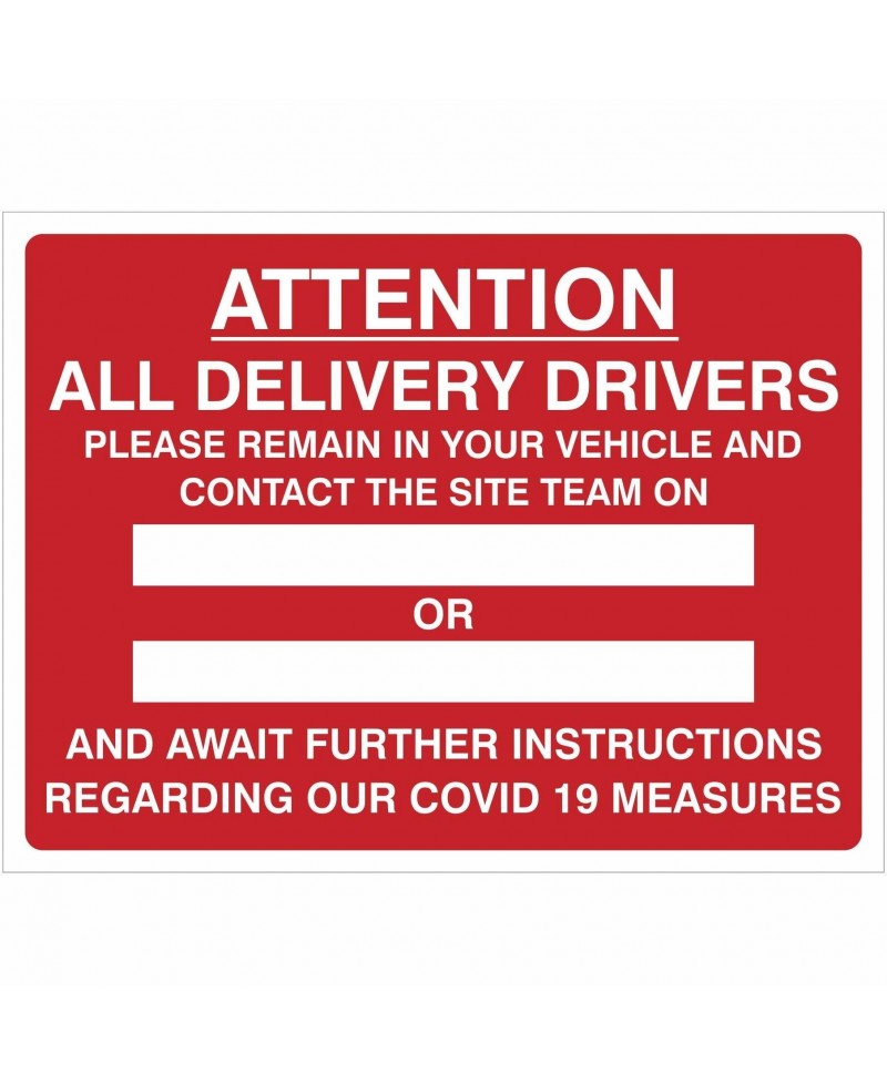 Delivery Drivers Covid 19 Instruction Sign (Writable) 1050mm x 750mm