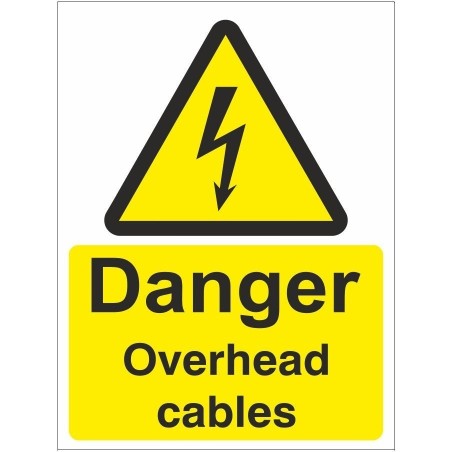 Danger Overhead Cables Electrical Sign - 300mm x 400mm | Rainbow Sa...