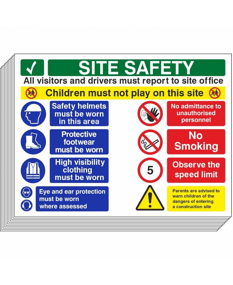 Pack Of 10 Site Safety Signs