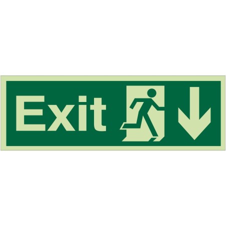 Photoluminescent Exit Arrow Down Sign