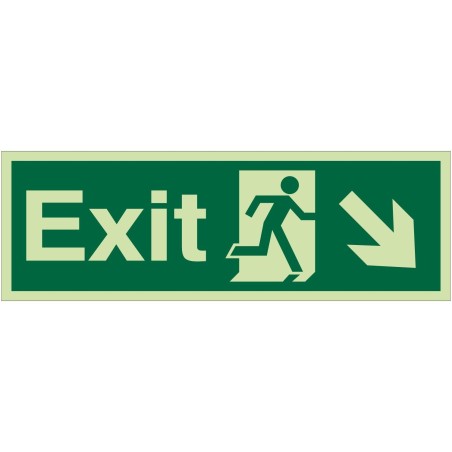 Glow in the Dark Exit Arrow Down Right Sign