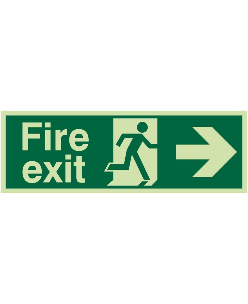 Extra Large Glow in the Dark Fire Exit Right Sign 900mm x 300mm