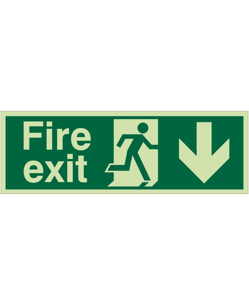 Extra Large Glow in the Dark Fire Exit Down Sign 900mm x 300m