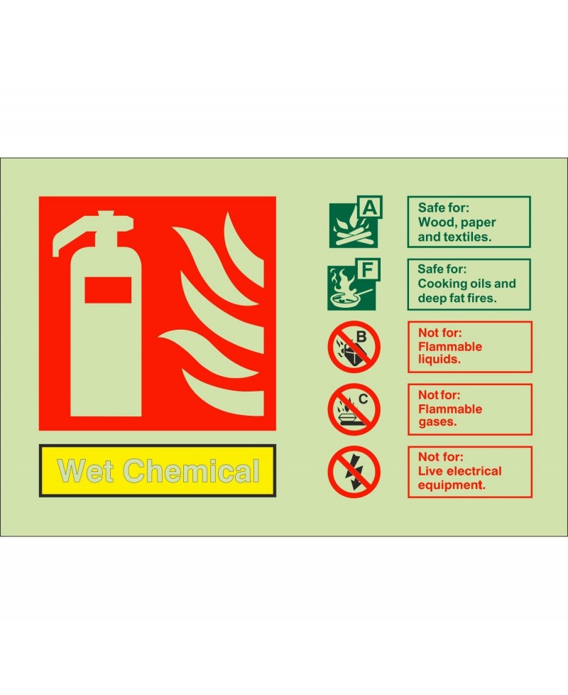 Glow In the Dark Wet Chemical Fire Extinguisher Sign