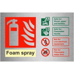 Brushed Aluminium Foam Spray Fire Extinguisher ID Sign Brushed Aluminium Foam Spray Fire Extinguisher ID Sign