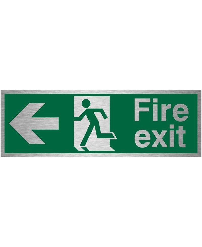 Fire Exit Arrow Left Brushed Aluminium Sign